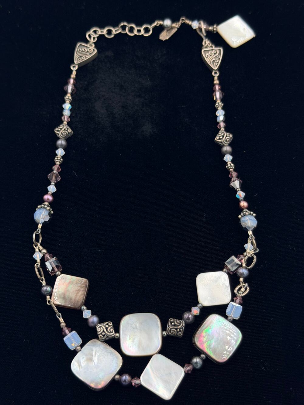 Tres Jolie 925 Sterling Silver Pearls Bohemian Mixed-media Statement Necklace